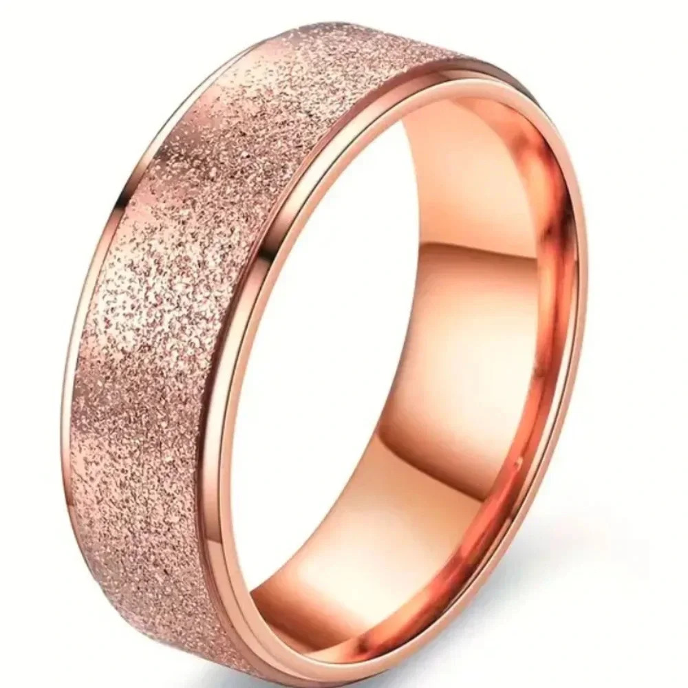 Ring, Stainless Steel  Ring with Frosted Rose Gold, New